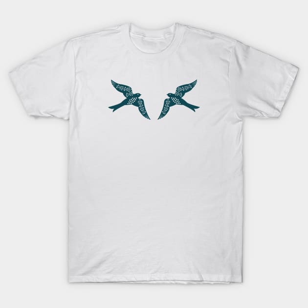 Folk Birds dark teal T-Shirt by Maggiemagoo Designs